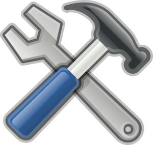 Crossed hammer and wrench